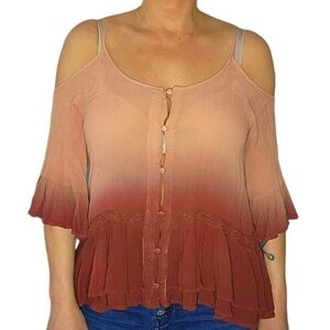 Gimmicks Size Medium Ombre Orange Quarter Sleeve Scoop Neck